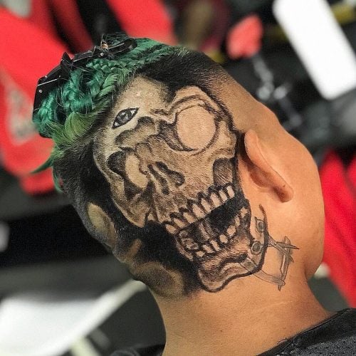 A Skull hair tattoo