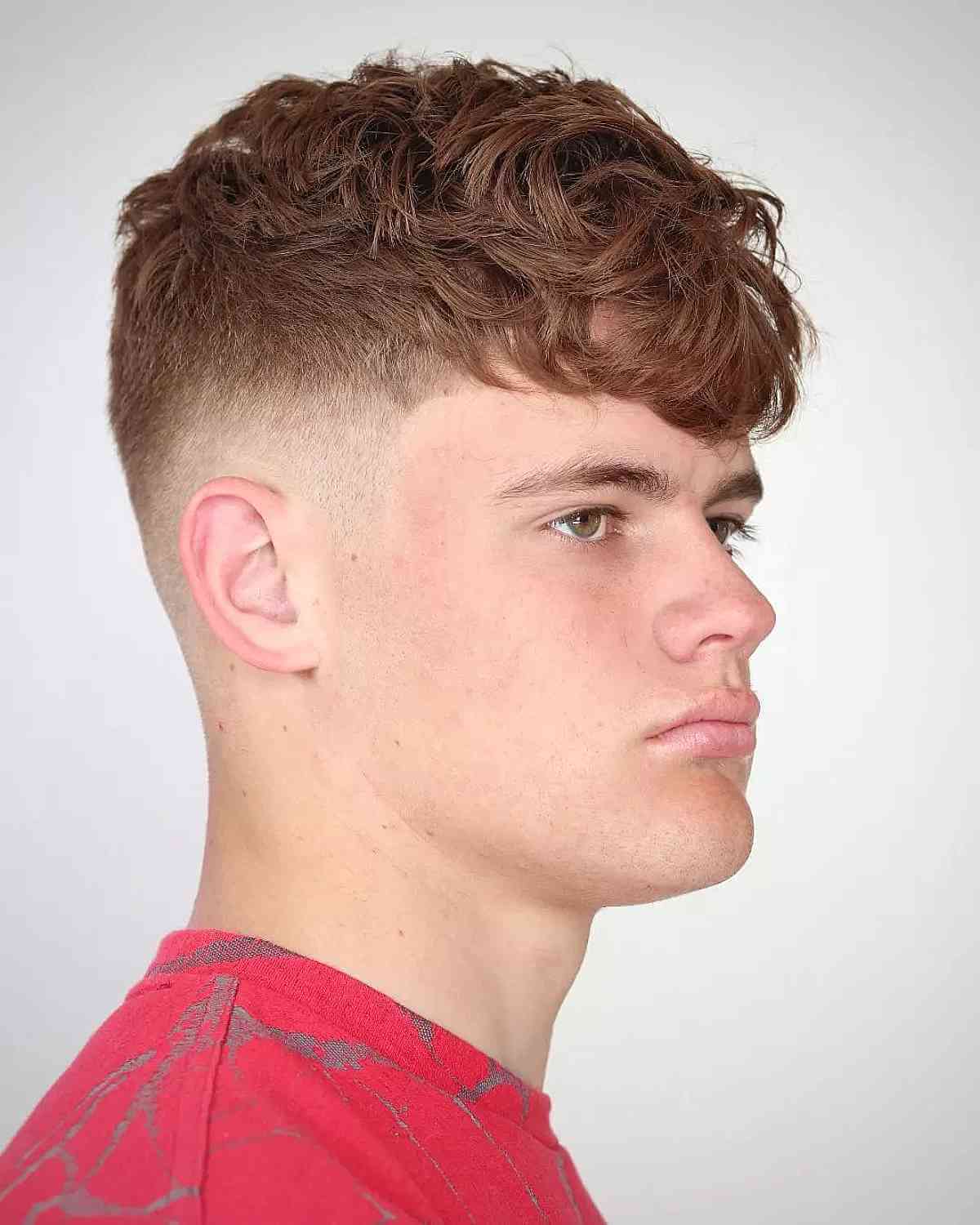 Brunette Thick Curls with Bangs for Teen Boys