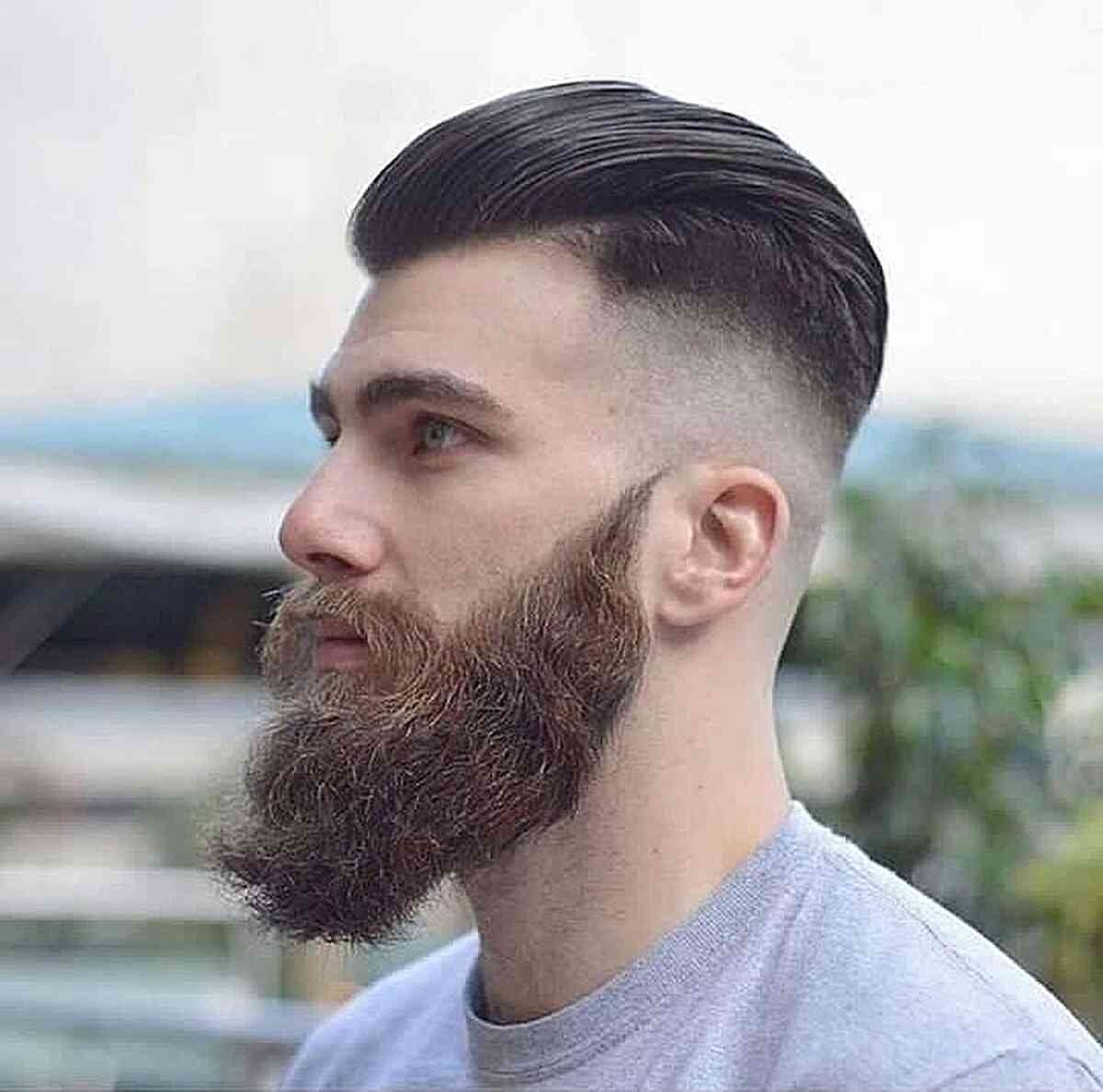 Brushed Back Hair with Long Beard for Men
