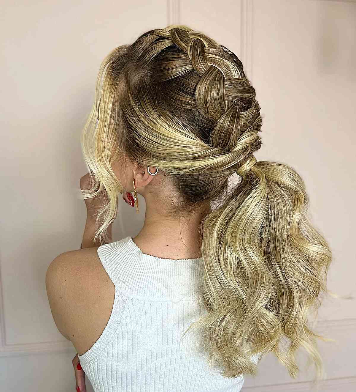 Cute Pony with a Braided Top for blonde long hair