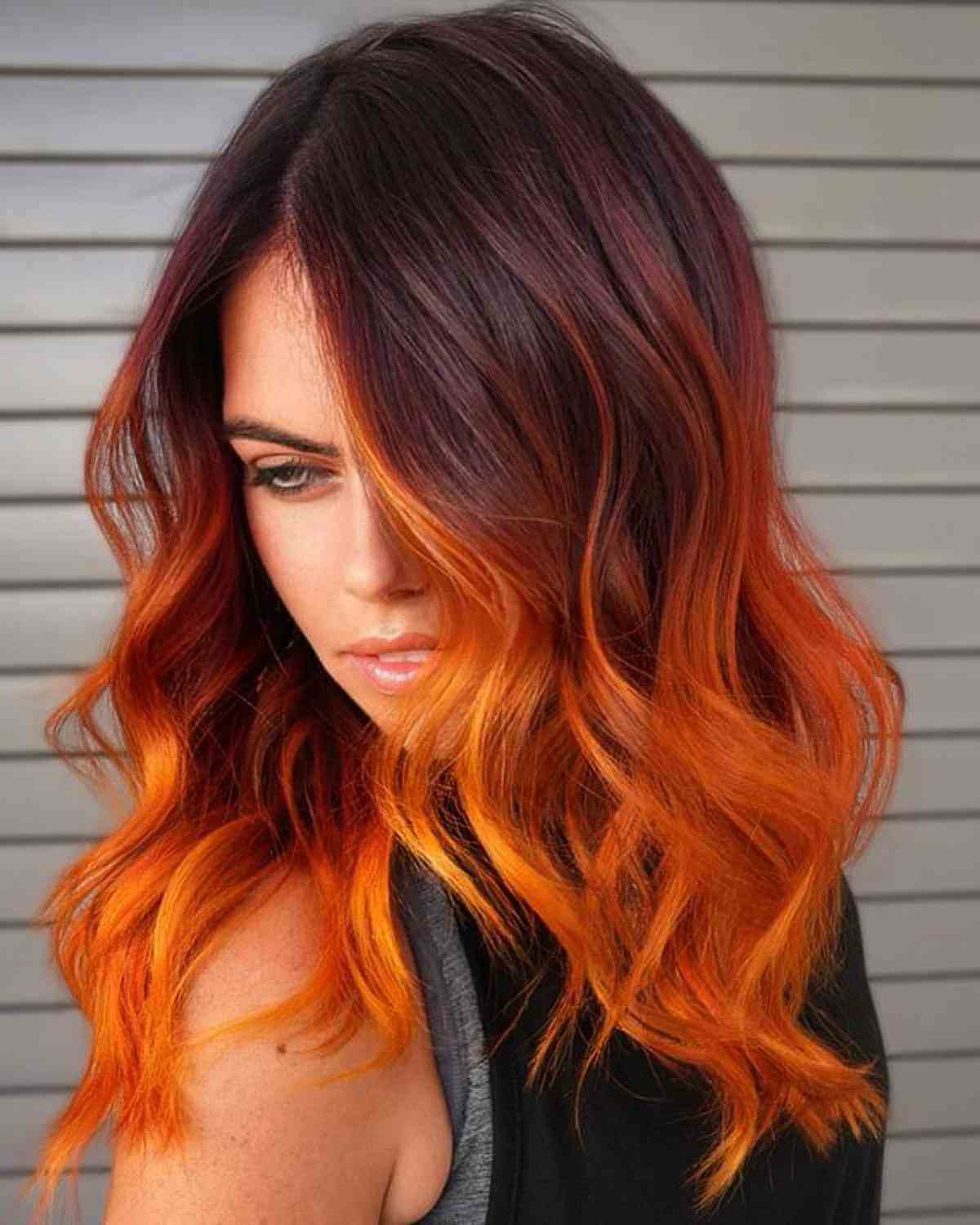 Dark Red to Orange Ombre Hair