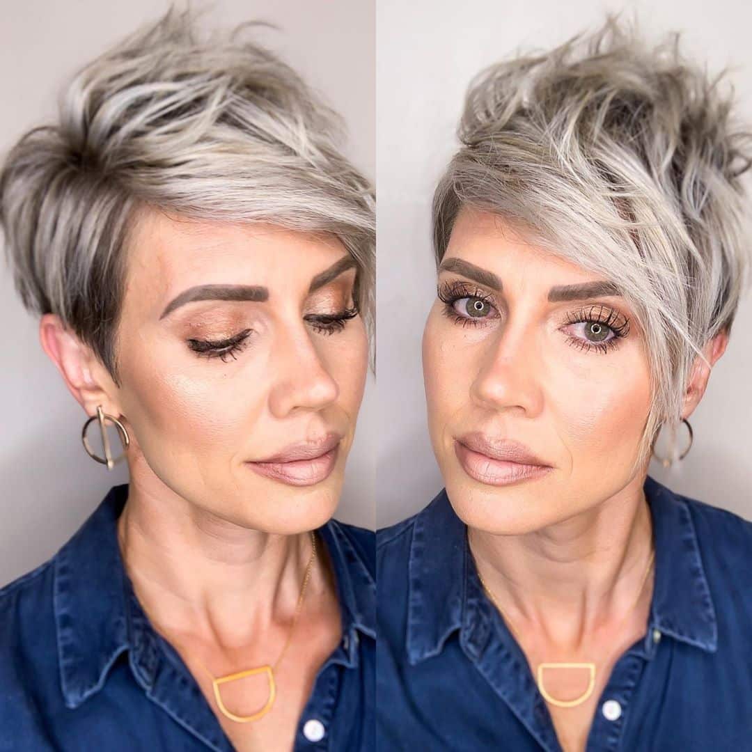 Picture of a edgy pixie short hairstyle for women over 40