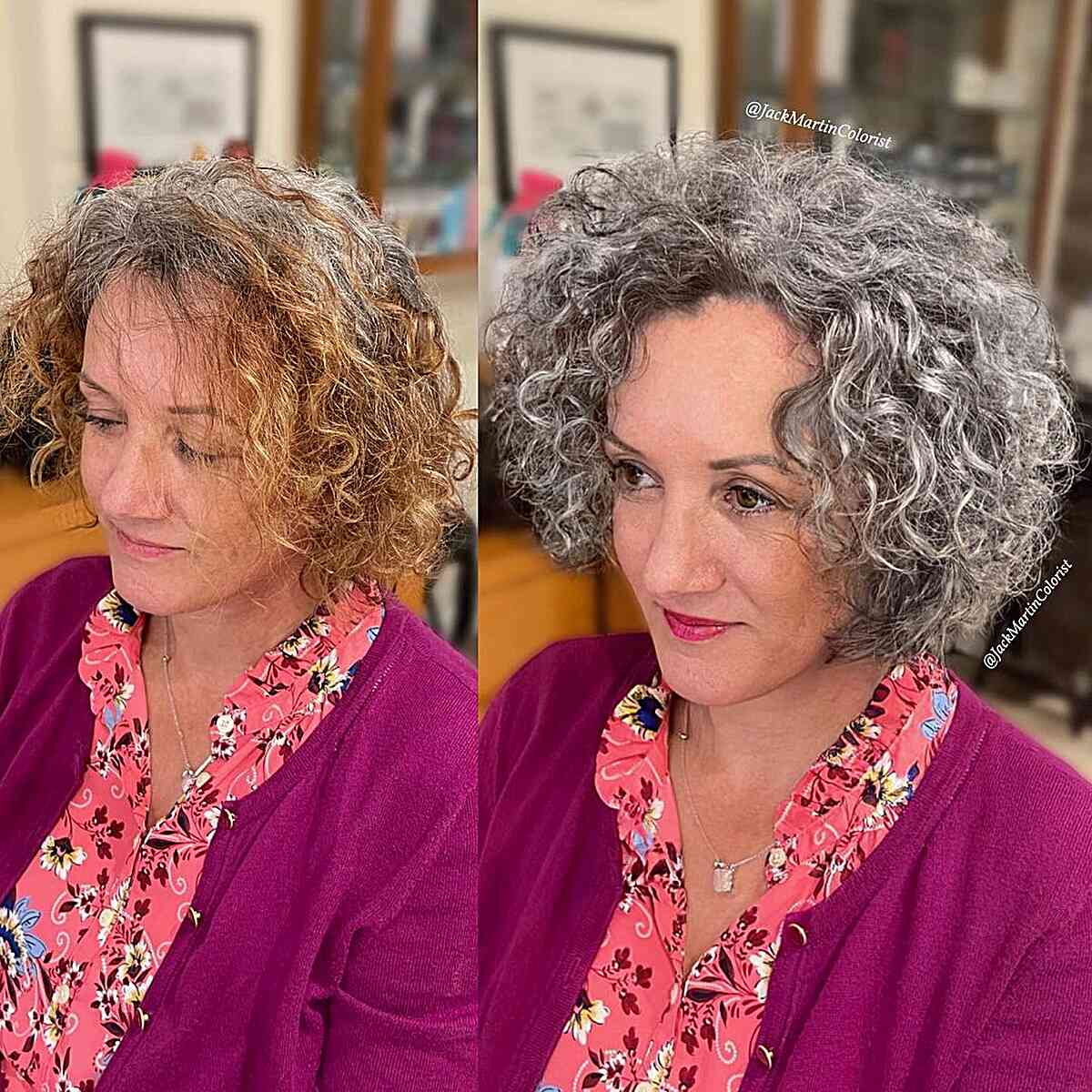 Gorgeous Silver Transformation for curly hair