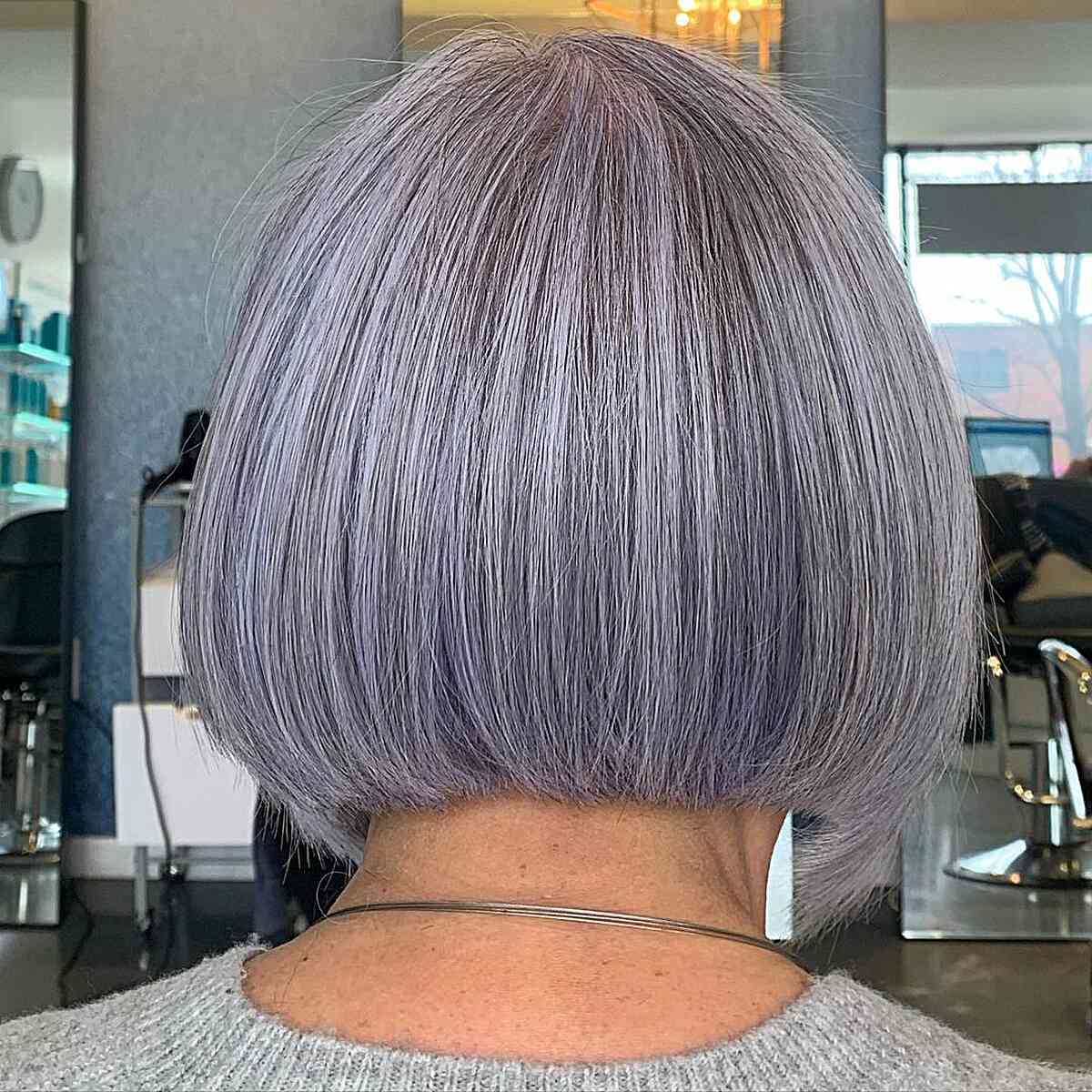 Short Cut with Gray Lavender Hair Color for Older Women of Any Age