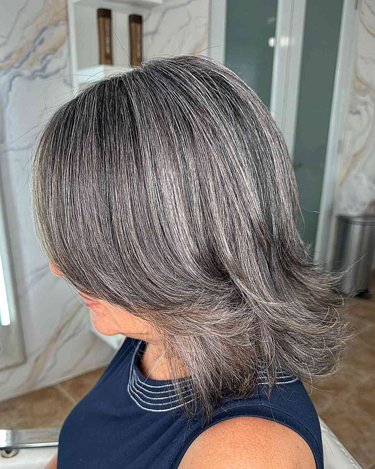 Grayish Mushroom Medium Brown Hair with Flipped Ends for Old Ladies
