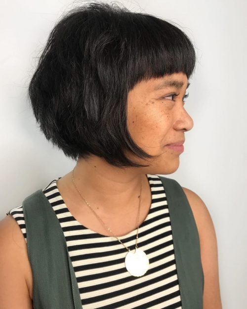 inverted bob with heavy bangs