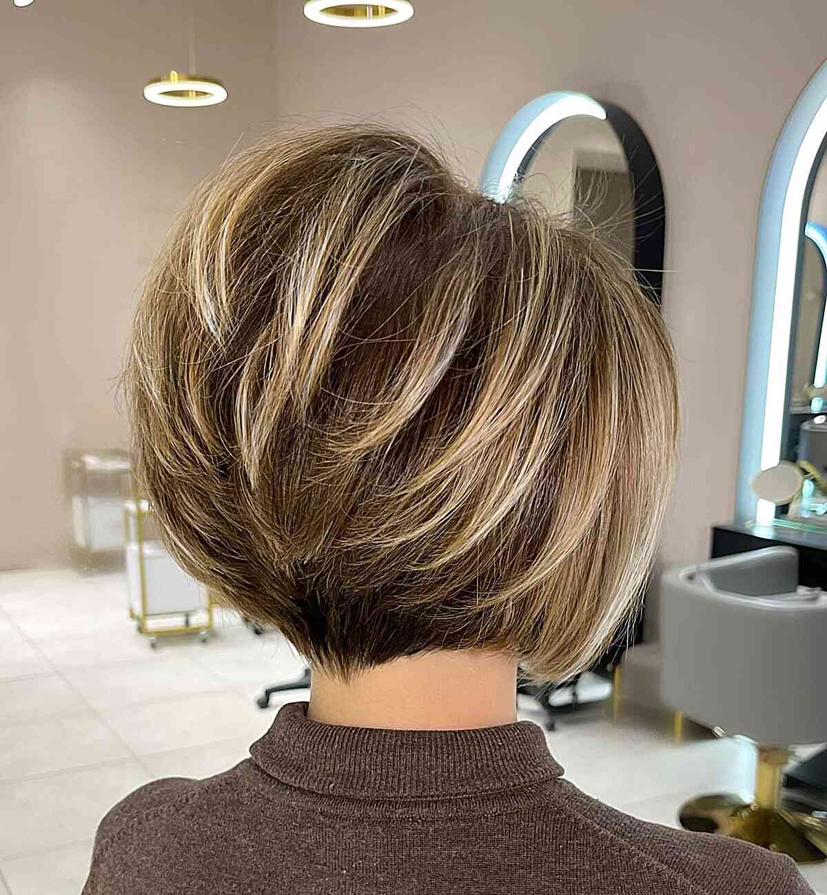 Highlighted and Layered High Stacked Bob