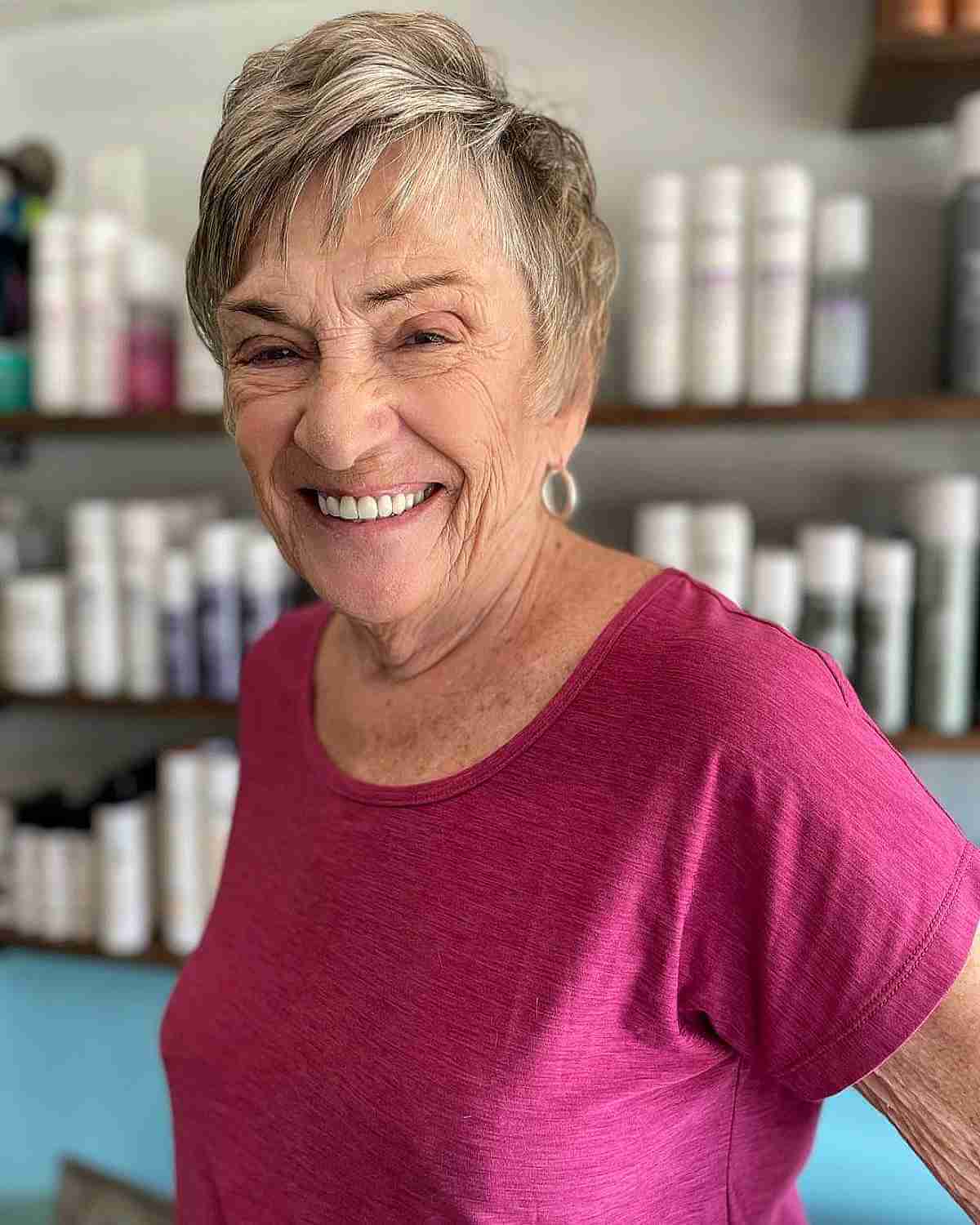 Flattering Highlighted Pixie Hair for Women 70 and Up