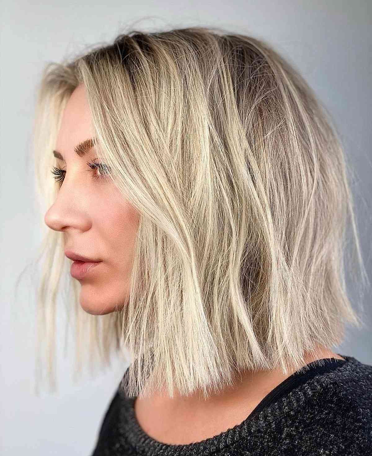 Lived-In Blonde One-Length Choppy Lob