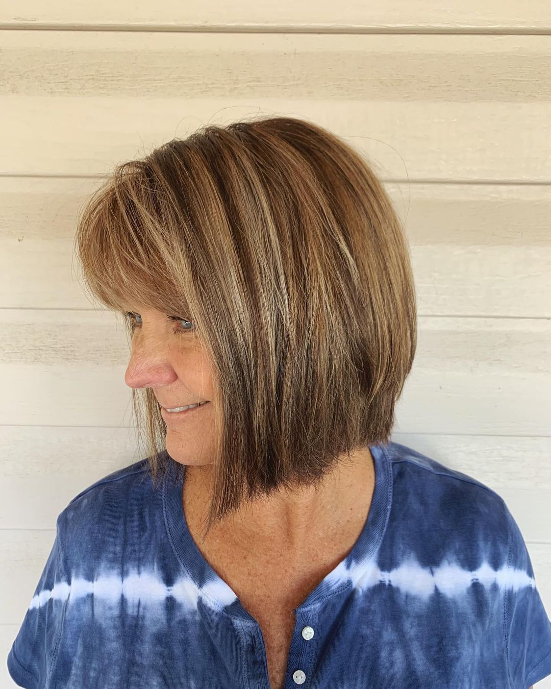 long layered bob for women over 40