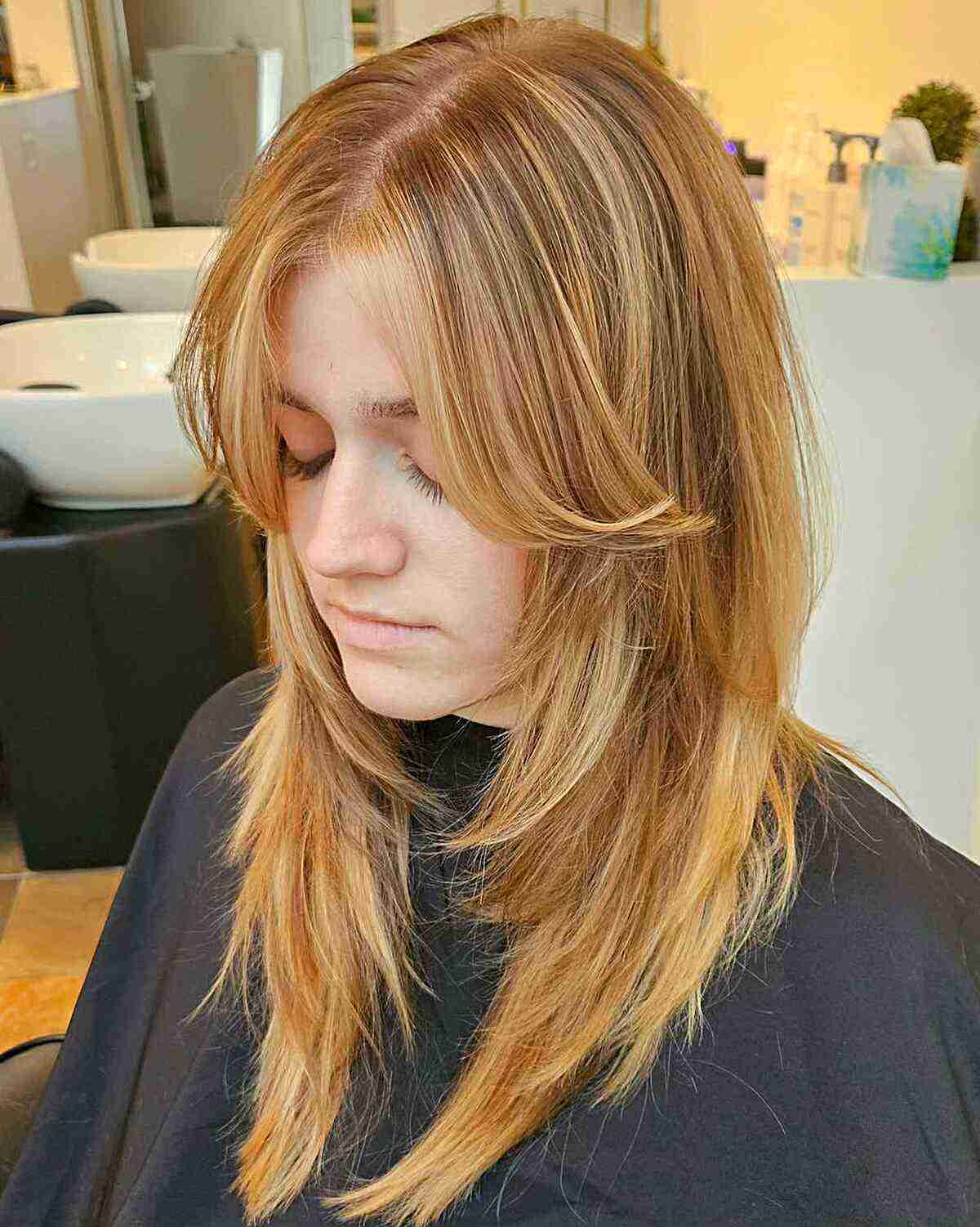 Long-Length Blonde Wolf Cut with Curtain Bangs for Straight Hair