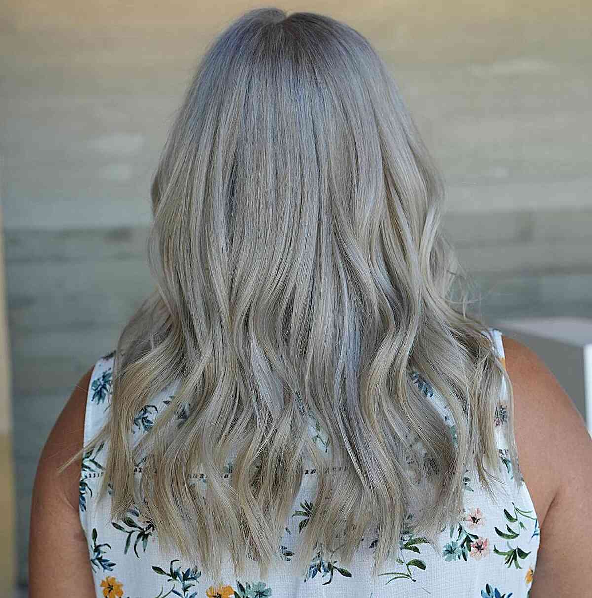 Natural Light Grey with Shadow Roots for Old women Medium-Length Hair
