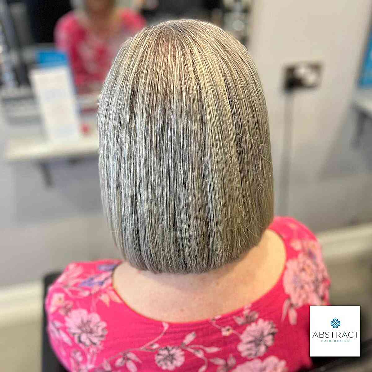 Neck-Length Cut with Warm Grey Hue for Seniors