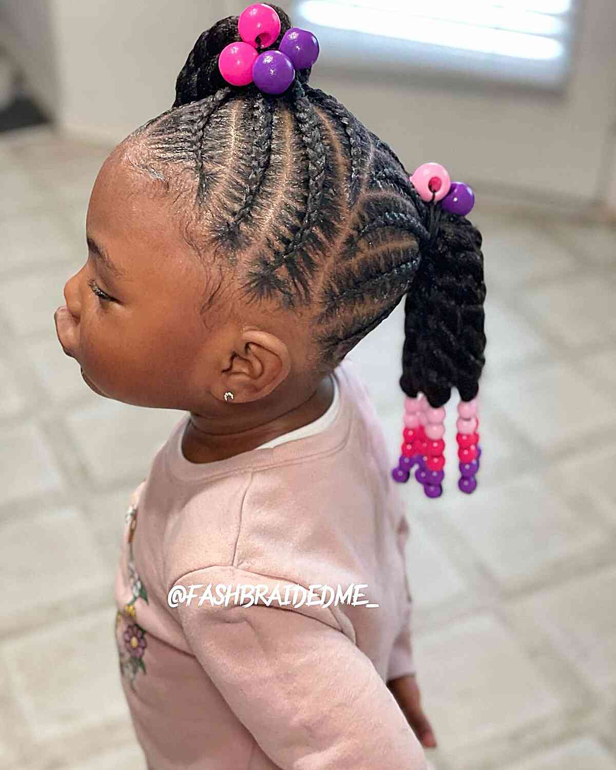 Medium-Length Ponytails with Side-Swept Cornrows for Your Baby Girls