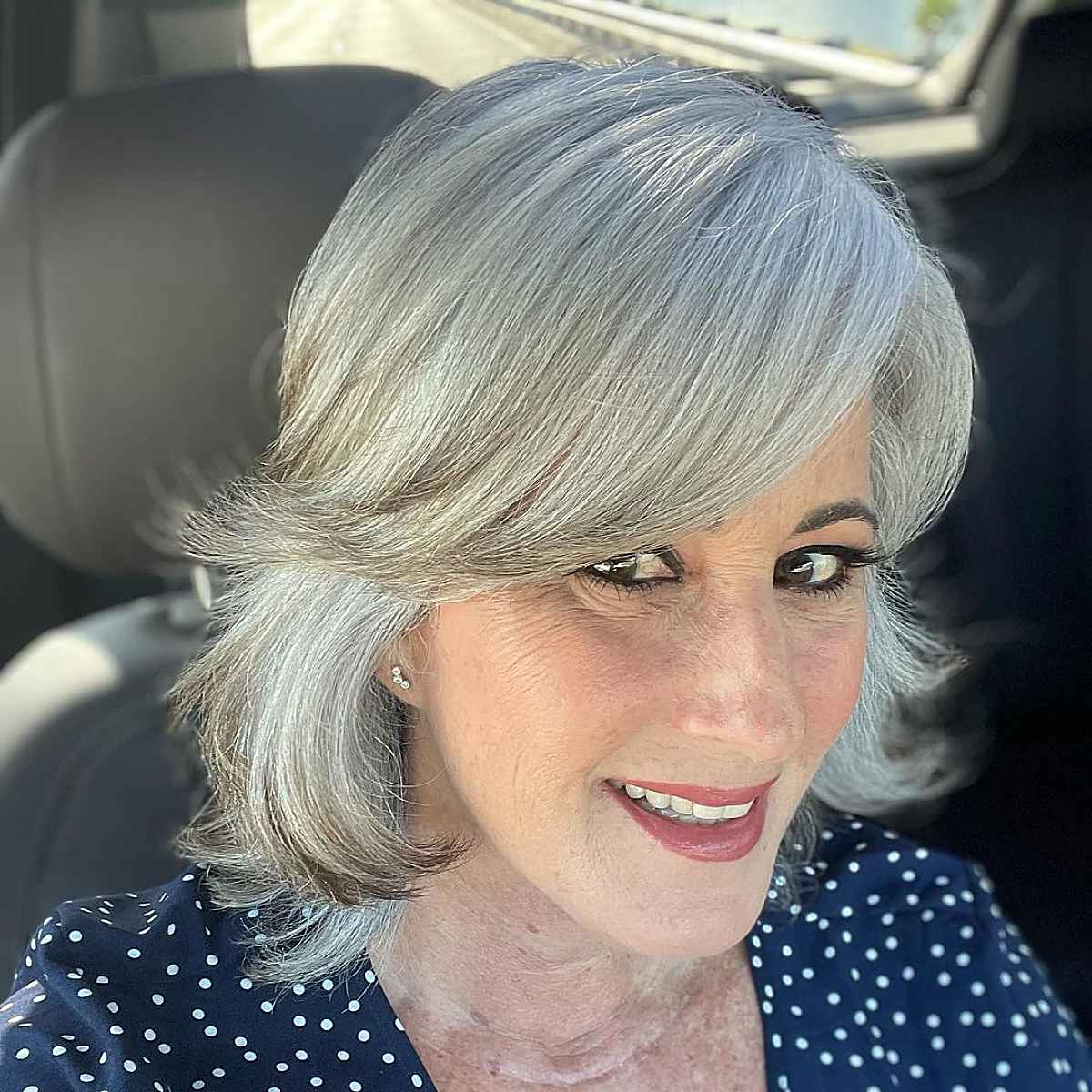 Razor Cut Lob with Long Side-Swept Bangs for women turning sixty