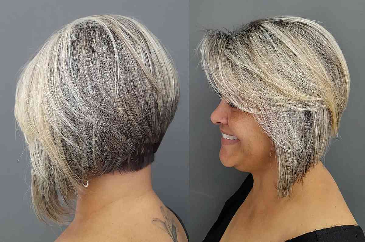 Salt and Pepper Straight Inverted Bob with Layers
