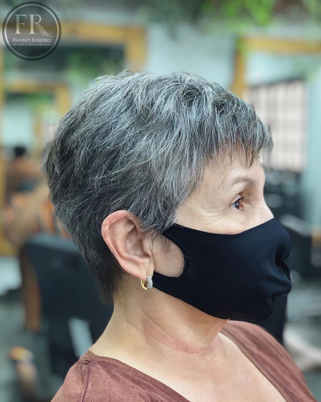 Short Pixie Cut on Gray Hair for Older Women