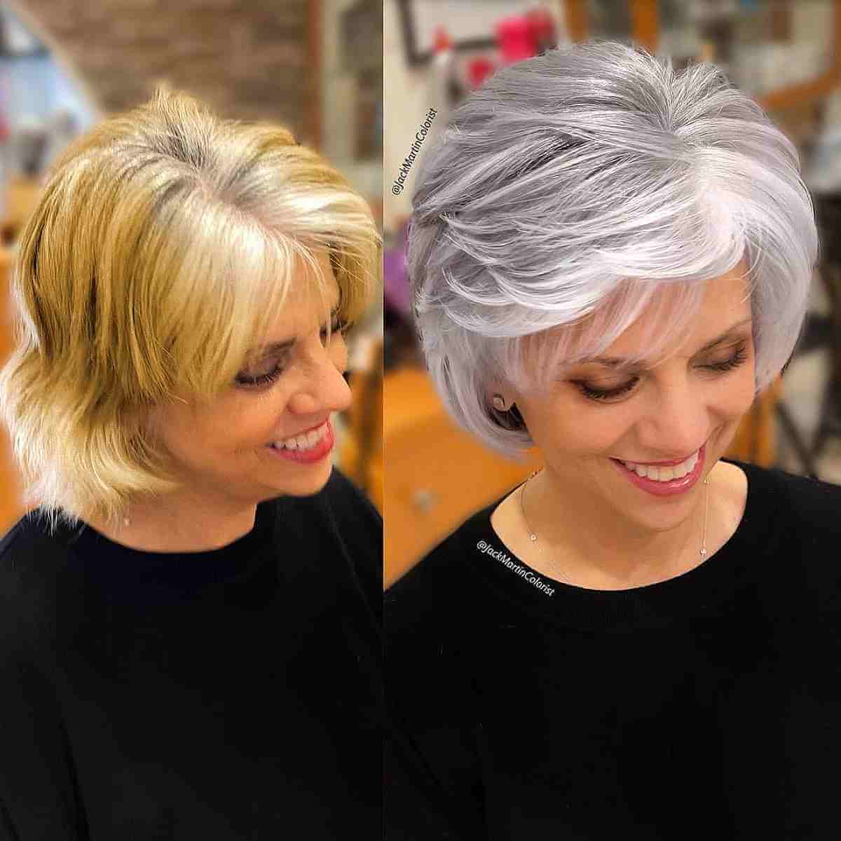 Silver Feathered Bob Hairstyle
