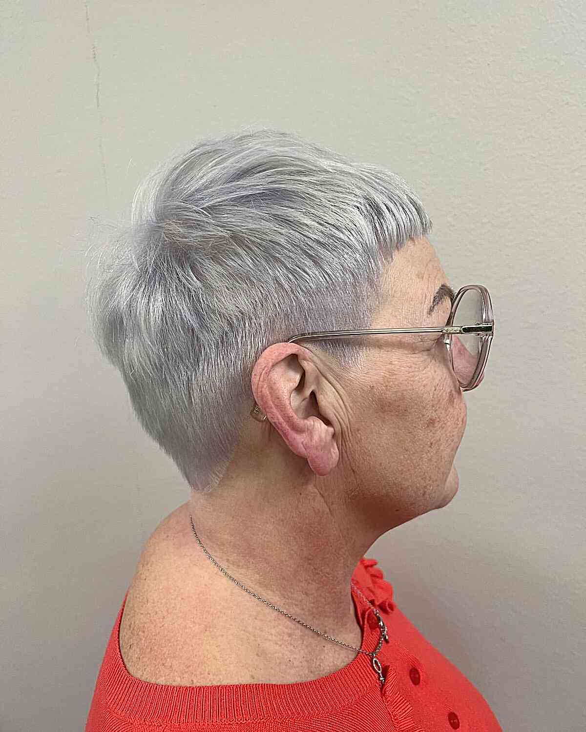 Silver Grey on Tapered Pixie for Women Aged 60s with Glasses