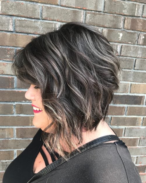 Contrasted Silver Highlights with Dark Brown Hair