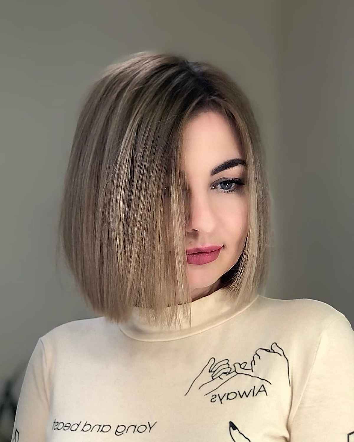 Sliced Round Bob with a Side Part