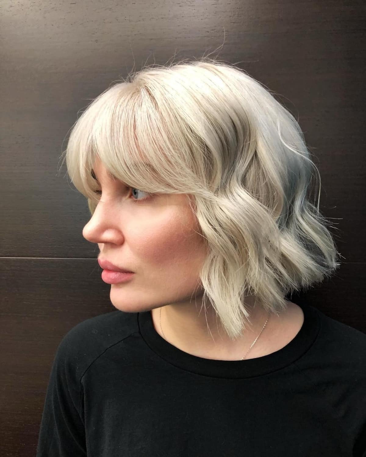 Slightly Inverted Bob with Waves and Curtain Bangs