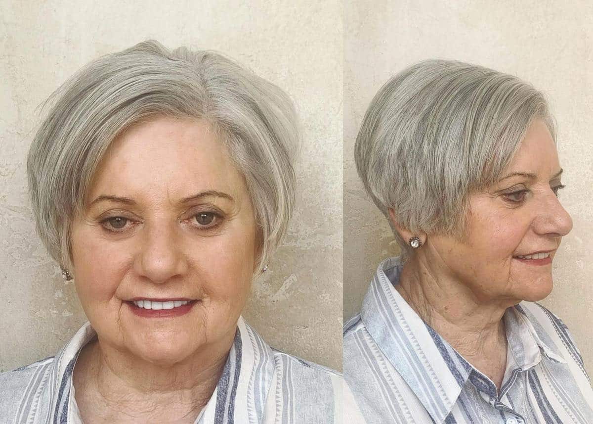 Slimming short haircut for women over 60 with a round face