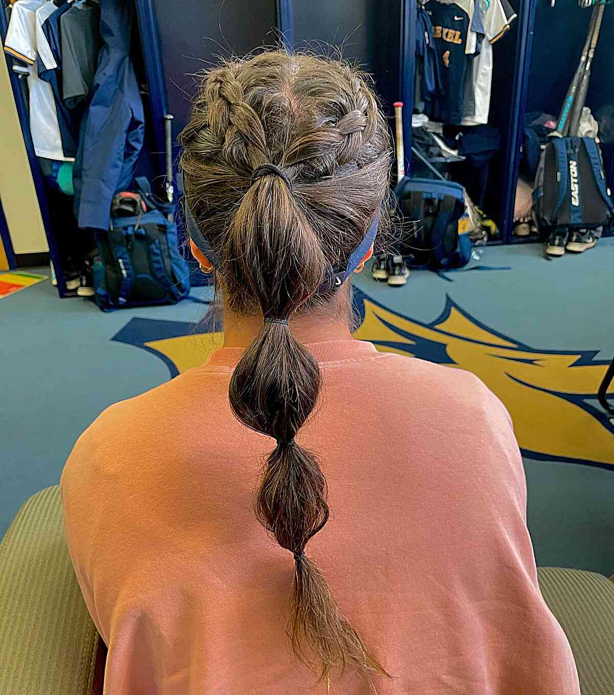 Mid-Long Softball Pony with Bubble and Dutch Braids