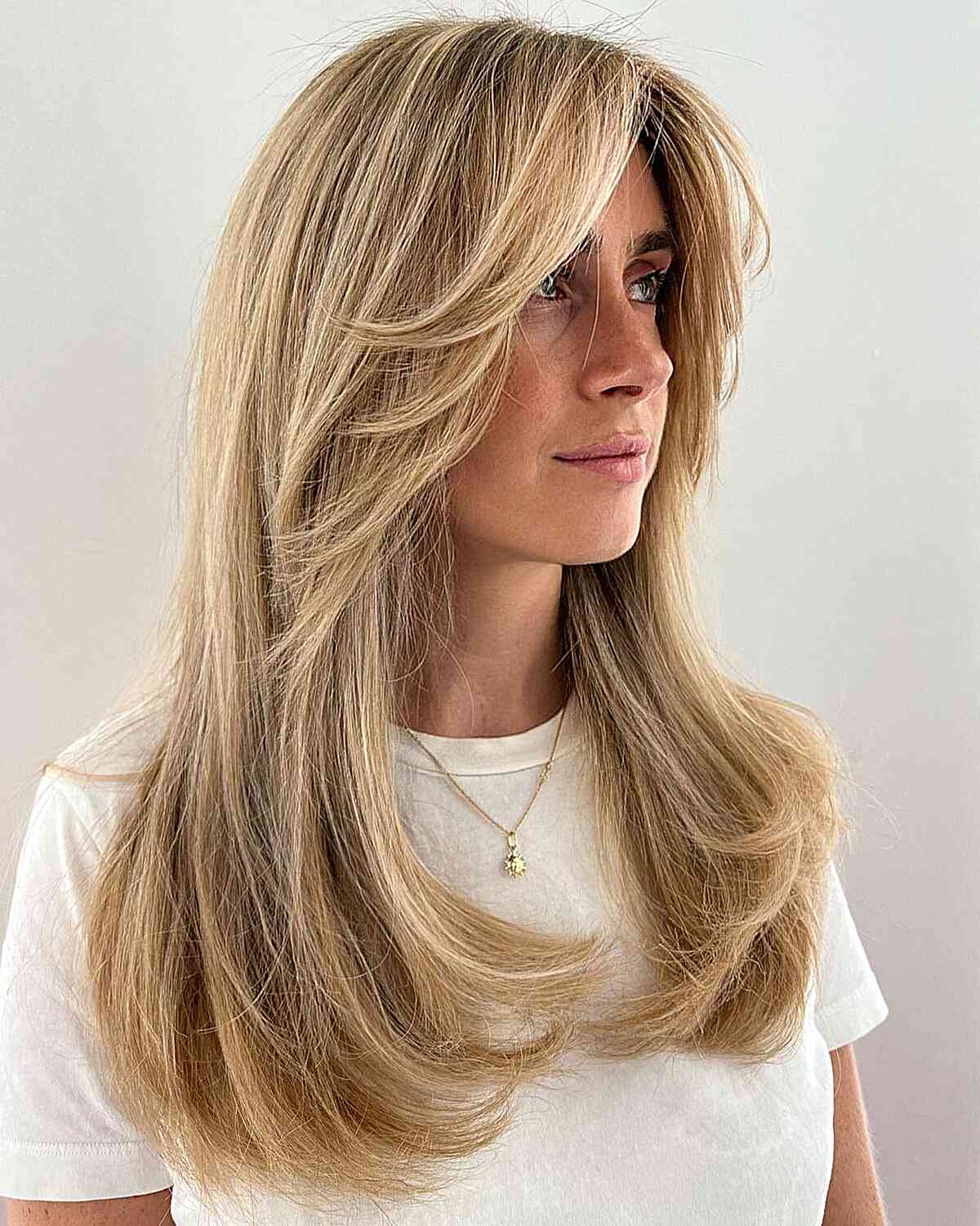 Mid Back-Length Straight Blonde Butterfly Hair with Face Frame