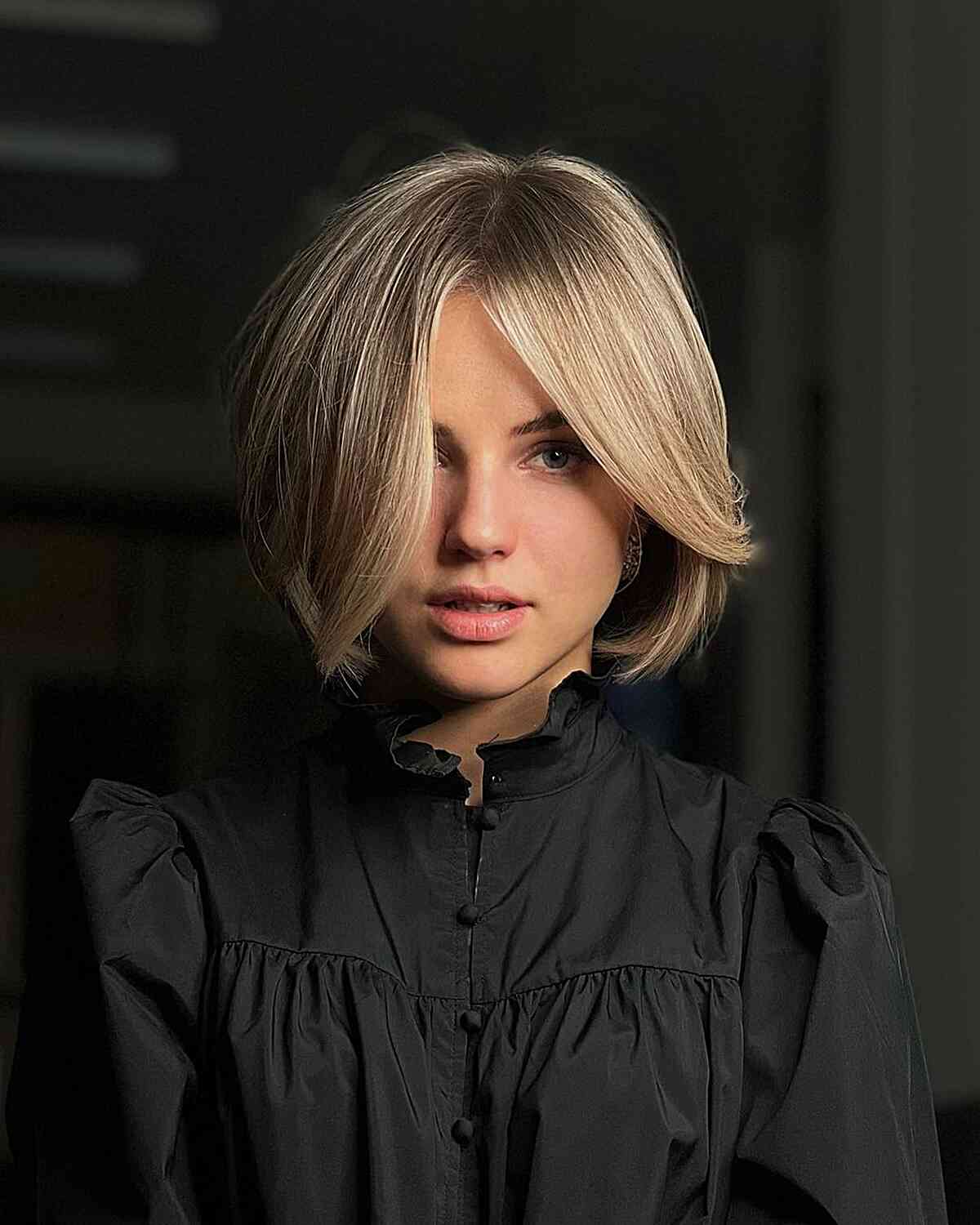 Subtly Layered Bob with an Off Center Part for Fine Hair