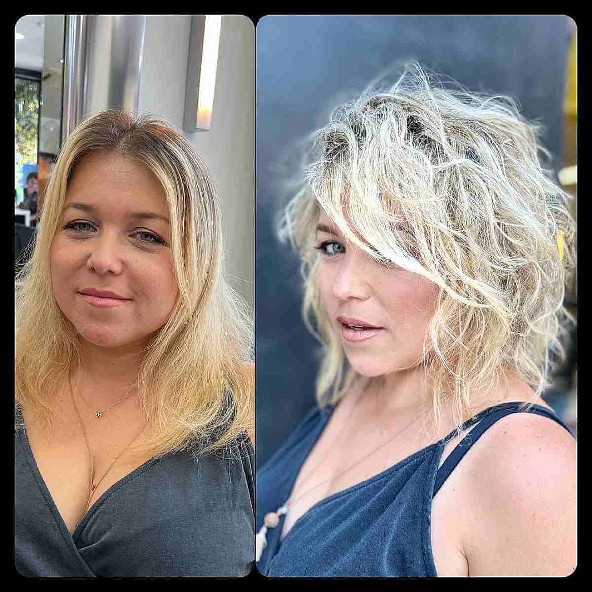 Tousled and Messy Bob for Round Faces
