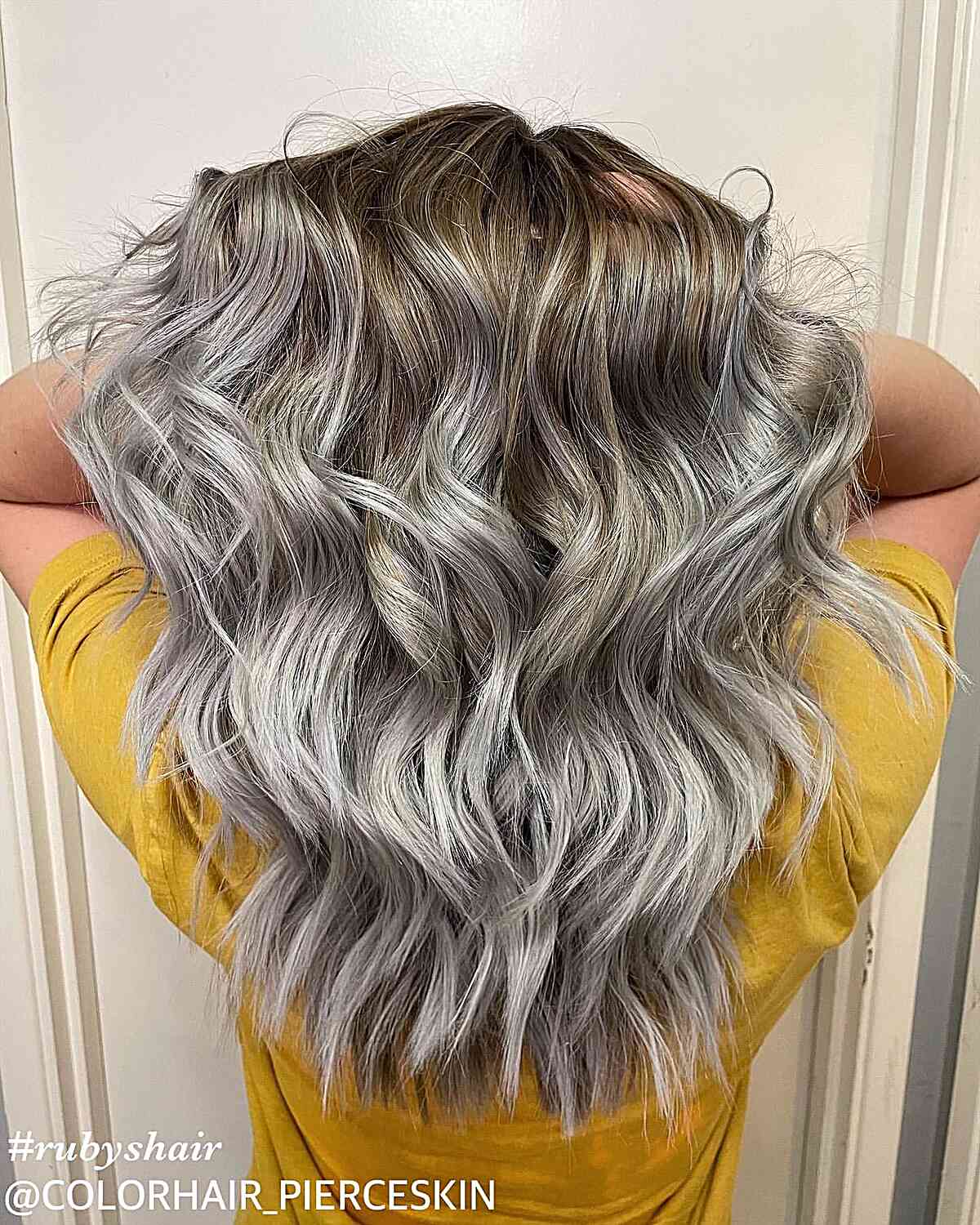 Voluminous Grey Silver Balayage Long Hair with Root Melt